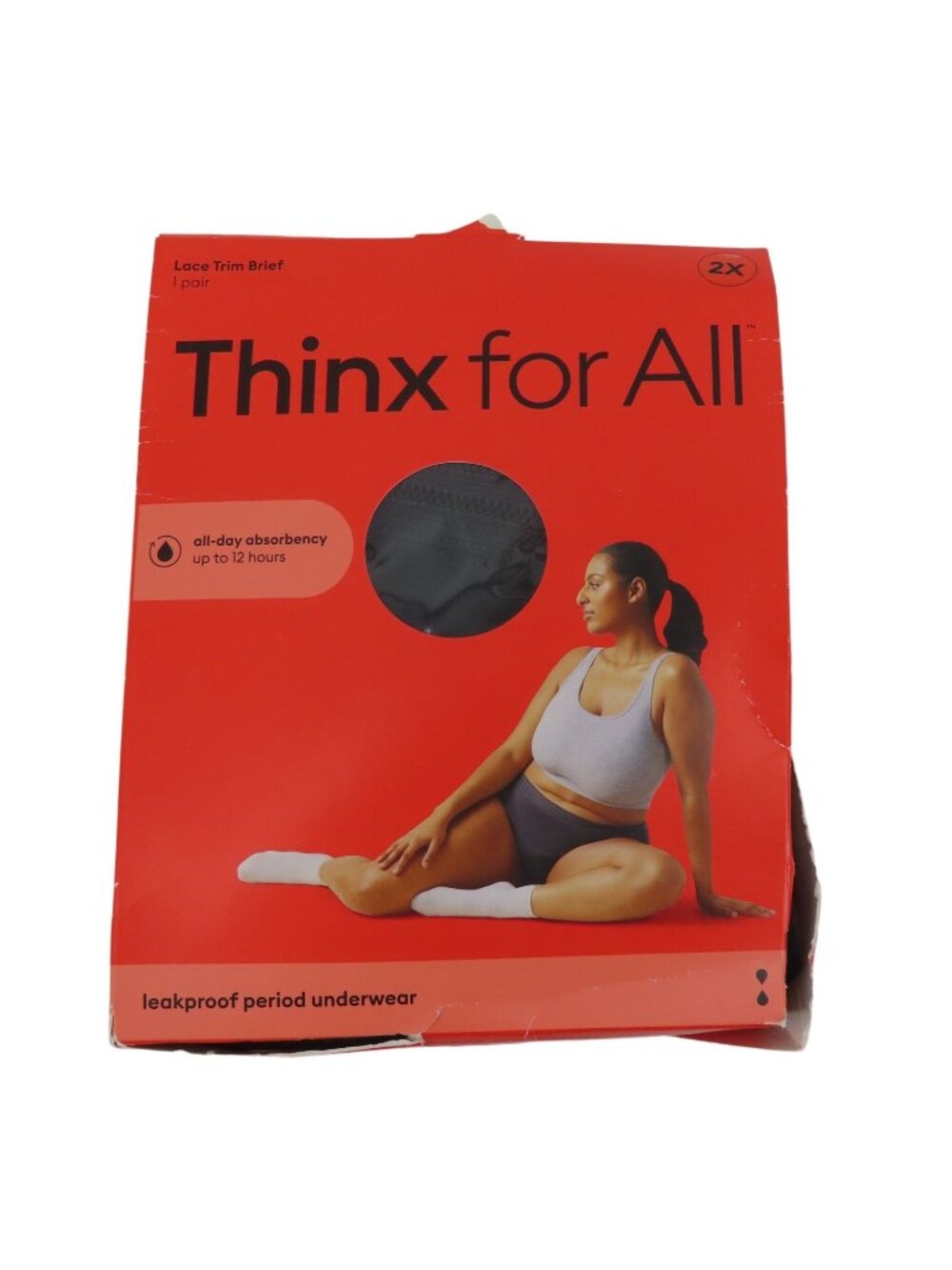 Thinx Women 2X Plus Size Lace Trim Brief Period Panty Black Haze NEW Open Box